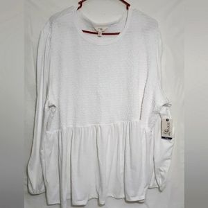 Terra Sky White Peasant Top Long Sleeve Blouse NWT 3x and 4x Avail.